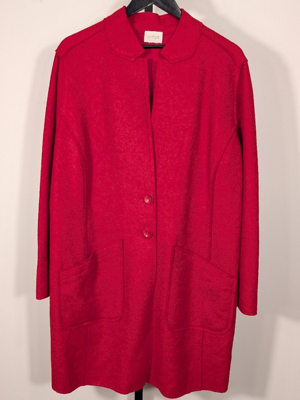 Chico’s Red Boiled Wool Coatigan Longline Tailored Jacket | Sz L